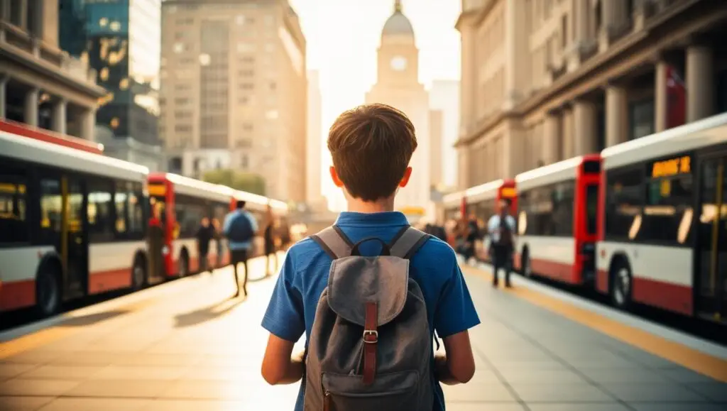 A Boy Standing and looking at the buildings